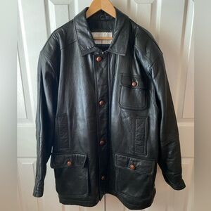 VINTAGE skins by tora Black Pebbled Leather Heavyweight Retro Car Coat SZ L